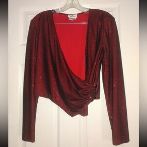 Reggio Red Glitter Long Sleeve Cropped Wrap Top Formal Ballet Holidays Size 12